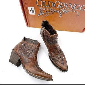 New old gringo, Molly short boot Oryx brown Leather ankle western studded.